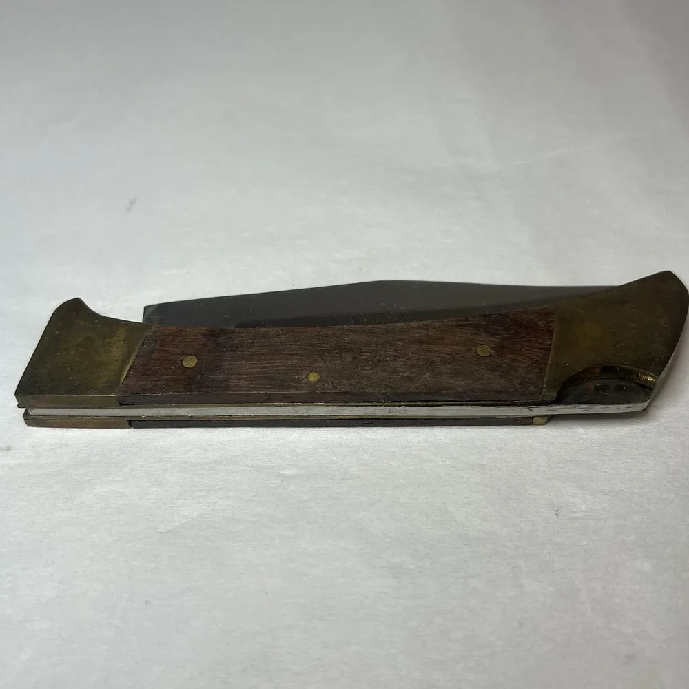 Vintage Folding Lock Back Knife Stainless Blade Wood Handle Pakistan 4
